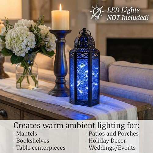 Vela Lanterns Decorative Indoor Moroccan Candle Holder, Cobalt, M, 2-Pack - Image 4