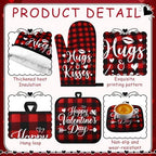 VitalCozy 10 Pcs Valentine's Day Buffalo Plaid Kitchen Decor Set Oven Mitts and Pot Holders Heart Kitchen Towels and Rugs for Chef Baking Cooking Grilling BBQ Gift - Image 4