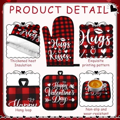 VitalCozy 10 Pcs Valentine's Day Buffalo Plaid Kitchen Decor Set Oven Mitts and Pot Holders Heart Kitchen Towels and Rugs for Chef Baking Cooking Grilling BBQ Gift - Image 4