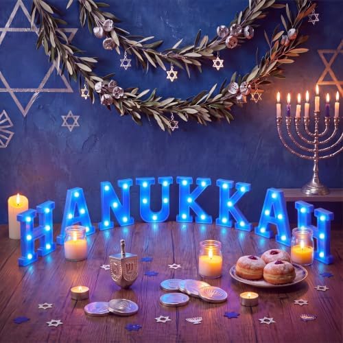 Ganeen 8 Pcs Hanukkah LED Letter Lights Battery Powered Blue Marquee Sign by Ganeen