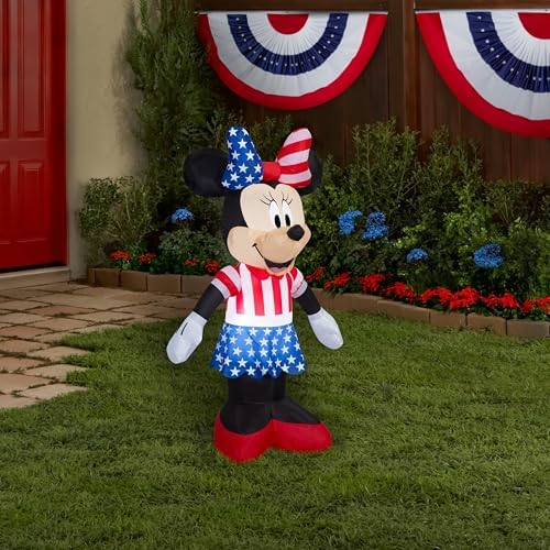 Gemmy 5 FT Patriotic Minnie Mouse Inflatable with American Flag – Lighted Airblown Disney 4th of July Blow Up Outdoor Yard Decoration - Image 2