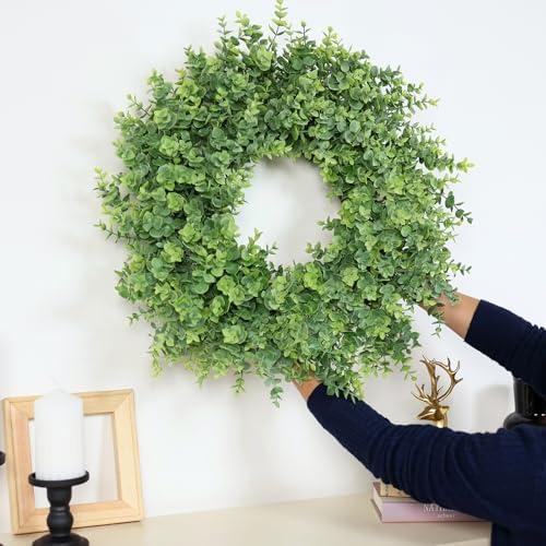 26" Large Artificial Eucalyptus Wreath, for Front Door Decor(Green) - Image 6