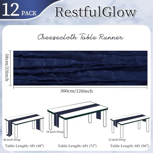 12 Pack Navy Blue Cheesecloth Table Runner 10Ft 23 x 120 Inch - Image 2