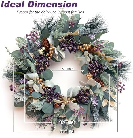 Winter Wreaths for Front Door, Soomeir Artificial Winter Door Wreath with Snow Leaves, Pine Needles and Blueberry Berries, for Home Window Indoor Outdoor Decor Decorations - Image 5