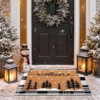 Tinideya 2 Pcs Christmas Layered Doormat Set for Front Porch, Snowy Tree - Image 4