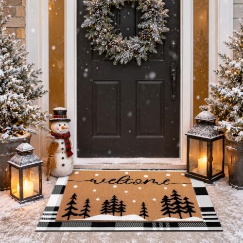 Tinideya 2 Pcs Christmas Layered Doormat Set for Front Porch, Snowy Tree - Image 4