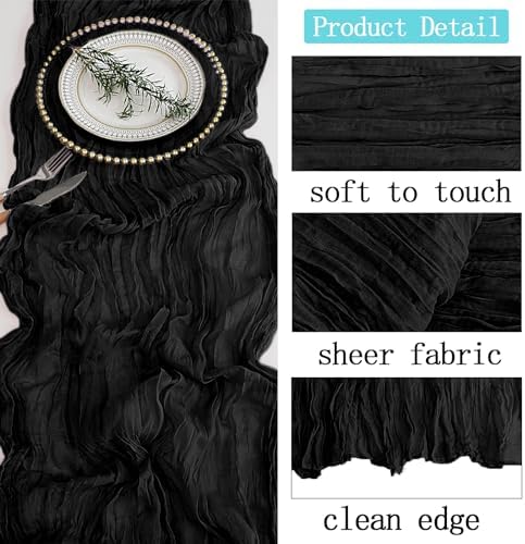 16 Pack Black Cheesecloth Table Runner 20 x 120 inch Gauze Table Runners 10 FT Long,Semi Sheer Boho Cheese Cloth Fabric Table Runner Bulk for Wedding,Party,Baby Shower,Bridal Shower Decoration - Image 3