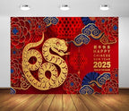 BELECO Chinese New Year Backdrop - 10x6.5ft Fabric Gold Snake Red Lanterns Lunar New Year Party Decoration Banner - Image 2