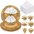 18 Pcs Antique Gold Charger Plate Set, 13 in Plastic Plate Bulk by Tiangrid