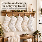 CARAKNOTS White Christmas Stockings 5 Pack, Large Faux Fur Mix Sequin - Image 3