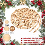 6 Pcs Christmas Tree Wood Bead Garland, 18 ft Each, Gold Wood Color - Image 2