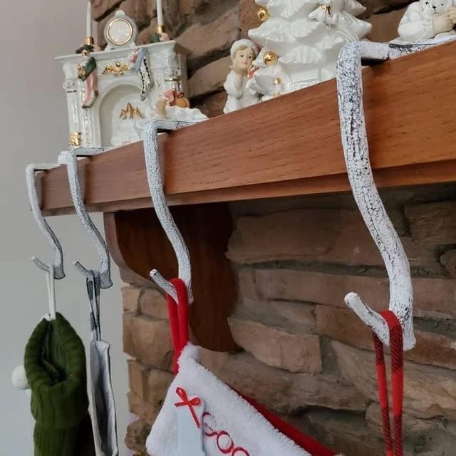 Lulu Decor,100% Cast Iron 8" Antique White Branch Mantel Stocking Holders with Rubber Base for Better Grip, can Hold Upto 9 lbs, Natural Beautiful Shape, Simple Sophisticated Design (4 Pcs) - Image 5