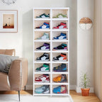 Shoe Box Foldable Storage Box Installation-free Clear Plastic Stackable Shoe Storage Cabinet Shoe Organizer Shoe Container Box with Lids Large Size Shoe Rack (8 Tiers 16 Pairs) - Image 6