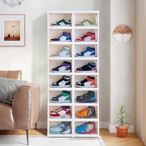 Shoe Box Foldable Storage Box Installation-free Clear Plastic Stackable Shoe Storage Cabinet Shoe Organizer Shoe Container Box with Lids Large Size Shoe Rack (8 Tiers 16 Pairs) - Image 6
