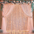 20x8ft Peach Tulle Backdrop Curtain with Lights String for Parites, Sheer Backdrop Curtains for Wedding Baby Shower Birthday Party Photo Shoot Decorations by Partisky