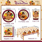 Gatherfun Turkey Thanksgiving Party Supplies Kit, Autumn Disposable Dinnerware Includes, Paper Dinner Plates, Dessert Plates, Napkins, Cups, and Tablecloth, for Fall party Decorations, Serve 25 - Image 2