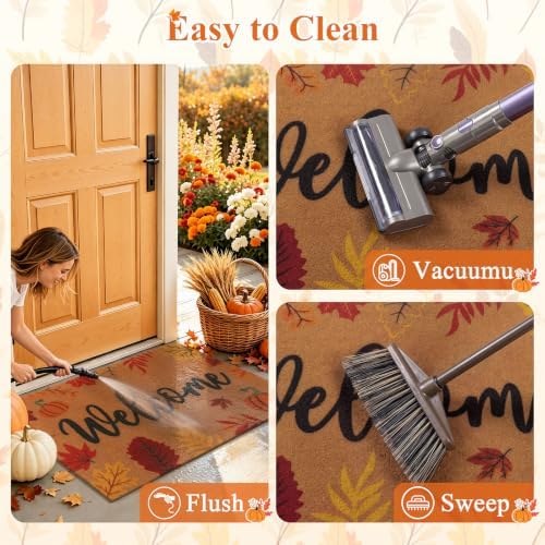 Ileading Fall Door Mat 24"x36", Non Slip No Shedding Faux Coir Mat Porch - Image 5