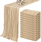 YMHPRIDE 12 Pack Cheesecloth Table Runner 35x120in Beige Table Runner by YMHPRIDE