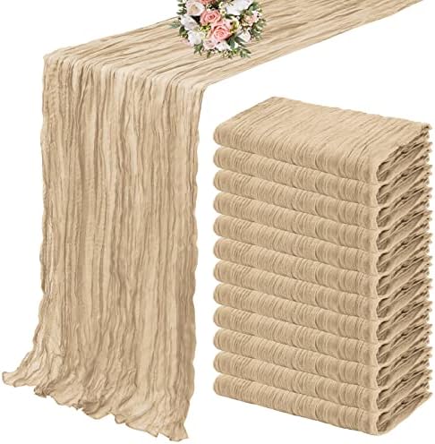 YMHPRIDE 12 Pack Cheesecloth Table Runner 35x120in Beige Table Runner by YMHPRIDE