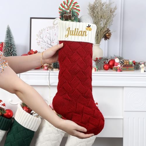 Personalized Christmas Stockings,Custom Embroidered Name & Monogram Knit Stockings for Kids,Family - Checkered Cable Knit 18" Christmas Stocking for Fireplace Holiday Decor(3 Pack) - Image 6