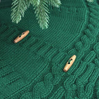 48-Inch Cable Sweater Knit Christmas Tree Skirt with Wooden Toggles, Forest Green - Image 5
