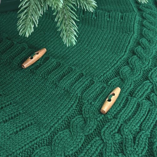 48-Inch Cable Sweater Knit Christmas Tree Skirt with Wooden Toggles, Forest Green - Image 5