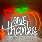 Thanksgiving Neon Sign Give Thanks Neon Signs Give Thanks Pumpkin Decorations Thanksgiving Day Neon Sign for Wall Decor Neon Light Up Sign for Door Wall Art Window Home Party by Cheunyar