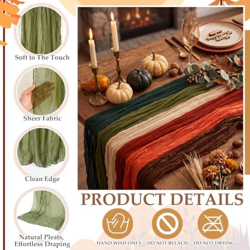 6 Pcs Fall Thanksgiving Cheesecloth Table Runners 118" Boho Gauze - Image 4