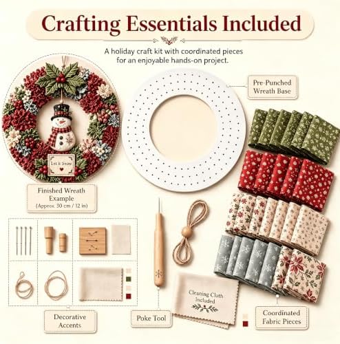 Oanruyan 12 Inch Large Christmas Wreath 3D Fabric Poke Art Kits (4PCS-B) - Image 2