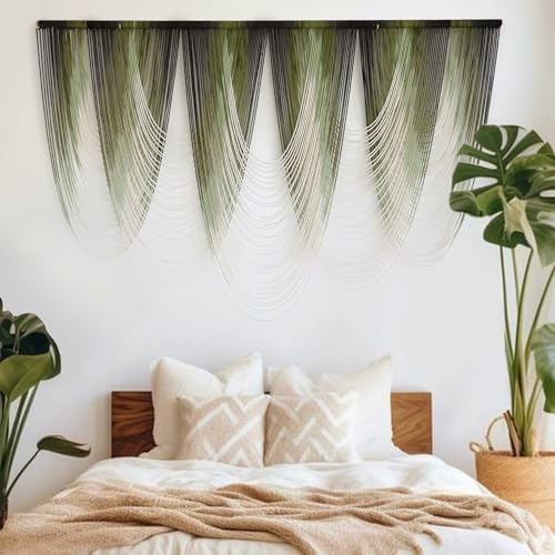 Macrame Wall Hanging Dip-Dyed Green Fiber Art Boho Wall Decor 57" W*41" L - Image 3