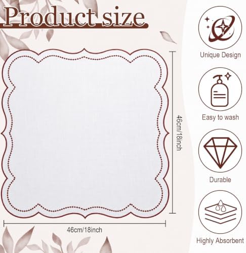Hahafelt 12 Set Scalloped Cloth Napkins, Embroidery Polyester, Rust Red - Image 2