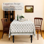 CPC Fall Green Block Print 100% Cotton Rectangle Tablecloth 70x118 Inch - Image 2