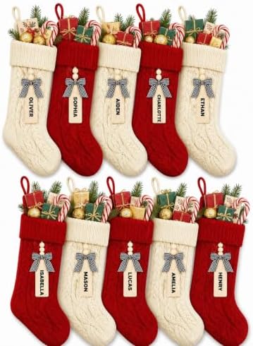 houscly 18 Inch Custom Knit Christmas Stockings, 10 Pack Red White by houscly
