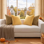 a moment Bright Yellow 4 Pack Throw Pillow Covers - Chenille & Velvet Set with Piping, Farmhouse Textured Design Pillow Cases for Couch Sofa Bed Livingroom (16x16 Inch, No Insert) - Image 5
