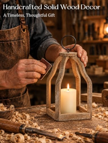 Wood Lantern Decorative Indoor, Set of 2 Farmhouse Candle Holder - Image 4