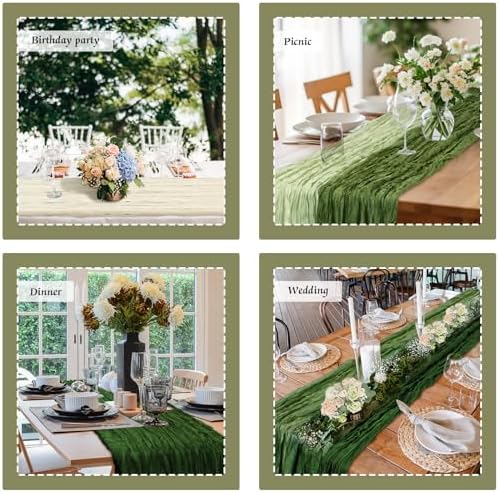 Remagr 12 Pcs Gradient Green Cheesecloth Gauze Table Runners - Image 5