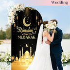 6.6FT Arch Backdrop Cover Black Gold Eid Ramadan Mubarak Photography Holiday Welcome Crescent Wedding Arch Cover Spandex Fitted Stretchy Backdrop Stand Covers for Birthday Party Wedding Decoration - Image 5