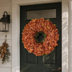 21" Fall Artificial Hydrangea Flower Wreath for Front Door Decor(Orange) - Image 2