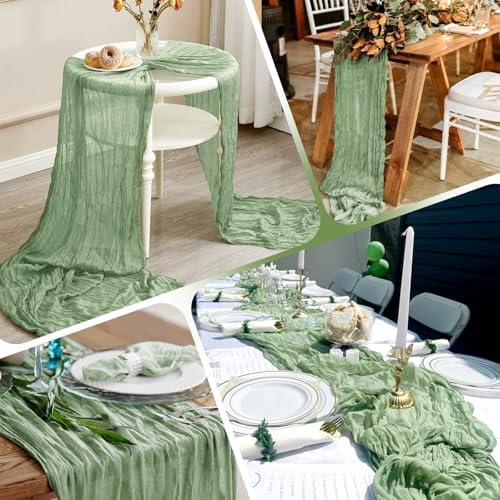 14 Pack Sage Green Cheesecloth Table Runner 17x108 Inch Semi Sheer Boho Gauze Cheese Cloth Fabric Table Runners, for Wedding Party Baby Shower Birthday Home Decor Garden Farmhouse - Image 6