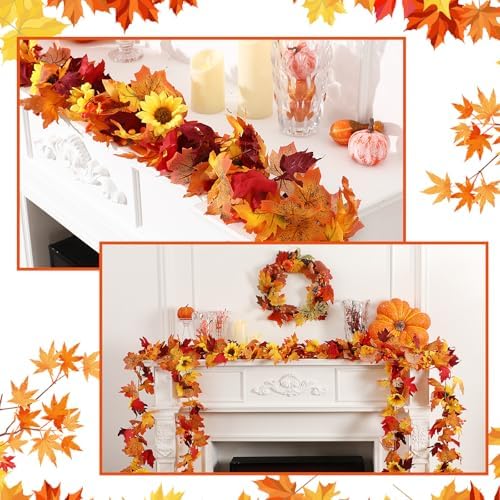 Janinka 12 Pack Fall Mixed Leave Garland 5.7 ft Hanging Vines Orange - Image 4