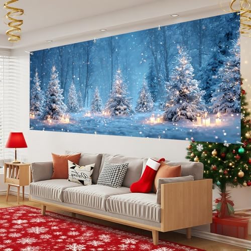 Winter Wonderland Garage Door Banner – Snowy Forest with Candlelight Scene – Holiday Outdoor Decoration for Home or Events - Image 3