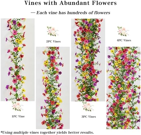 4 Pack 6ft Lifelike Artificial Flower Vines, UV & Fade Resistant Fake Hanging Flower Garlands – Perfect for Wedding Backdrop, Arch, Wall, Home Office, Garden Indoor Outdoor Decor (Mixed-color) - Image 4