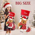 Personalized Christmas Stockings with Embroidered Name & Monogram,Custom 3D Xmas Character Stocking 3 Pack 18” Large,Santa,Snowman & Reindeer Fireplace Hanging Red Burlap Plaid Stockings(B) - Image 3