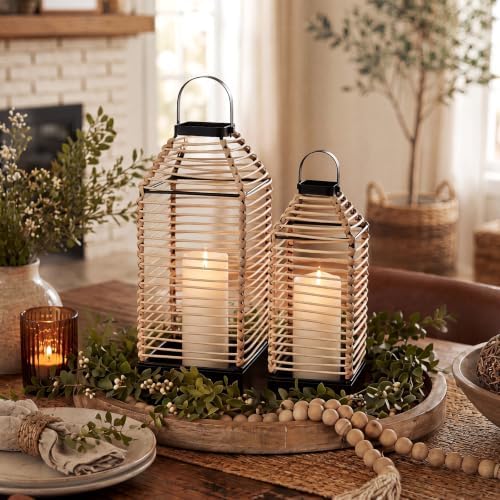 Baquler Natural Rattan Wicker Lantern Set of 2, Boho Handwoven - No Candles - Image 4