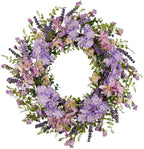 Purple Hydrangea Wreath for Front Door, 22 Inch Spring Wreath with Lavender & Artificial Flowers, Berry and Grain Accents, Rustic Farmhouse Floral Wreath for Outdoor Porch Indoor Home Decor by wwmira