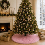 60 Inch Christmas Tree Skirt - Fluffy Faux Fur Pink Tree Skirt, Pink Plush Xmas Holiday Decor for Parties, Small Round Tree Skirt - Image 6