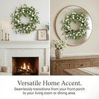 20 Inch Easter Wreath for Front Door, Spring Eucalyptus Wreath with Blue Wildflowers & Cream Speckled Eggs, Farmhouse Summer Holiday Decor - Image 3