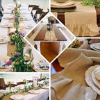 Efavormart 5 PCS Natural Ruffled Burlap Rustic Table Runner | Jute Linen Tabletop Decor | 14"x108" - Image 5