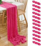 12 Pack Hot Pink 10 Ft Cheesecloth Table Runner 20x120 Inch Boho Wrinkled Sheer Romantic Gauze Decor for Wedding, Bridal Shower, Birthday Party by Dspoot
