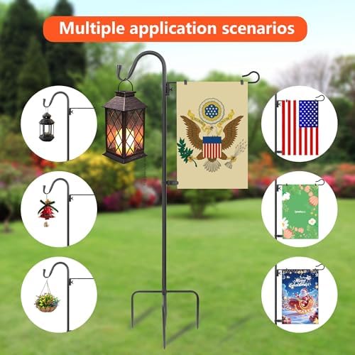 Upgraded Garden Flag Stand 65.3" Garden Flagpole Stand with Shepherd Hooks for 28 x 40 Flags Yard Flag Holder Stand for Garden Flags(Without Solar Lights & Flag) - Image 5